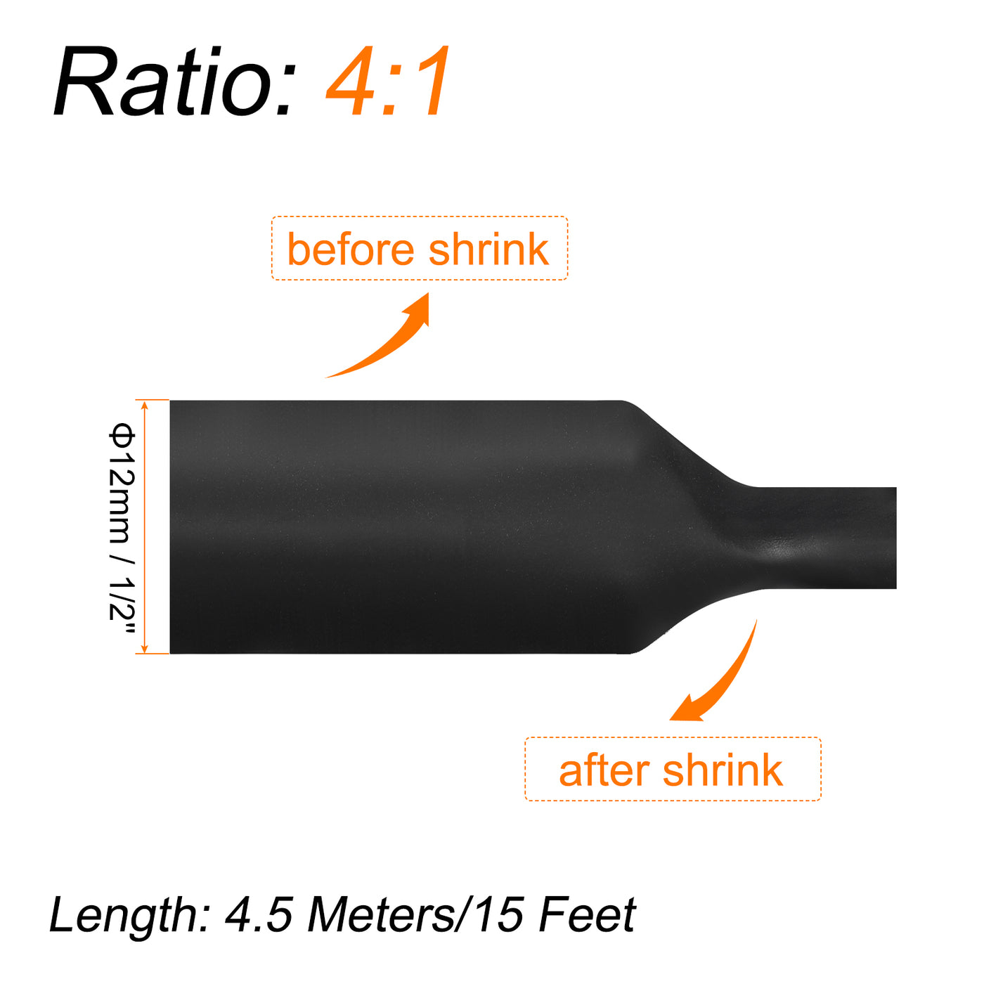 Harfington Heat Shrink Tubing, 4:1 Ratio 1/2 Inch Dia 15ft Adhesive Lined Dual Wall Black