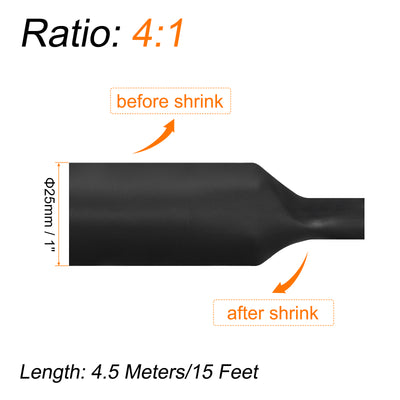 Harfington Heat Shrink Tubing, 4:1 Ratio 1 Inch Dia 15ft Adhesive Lined Dual Wall Black