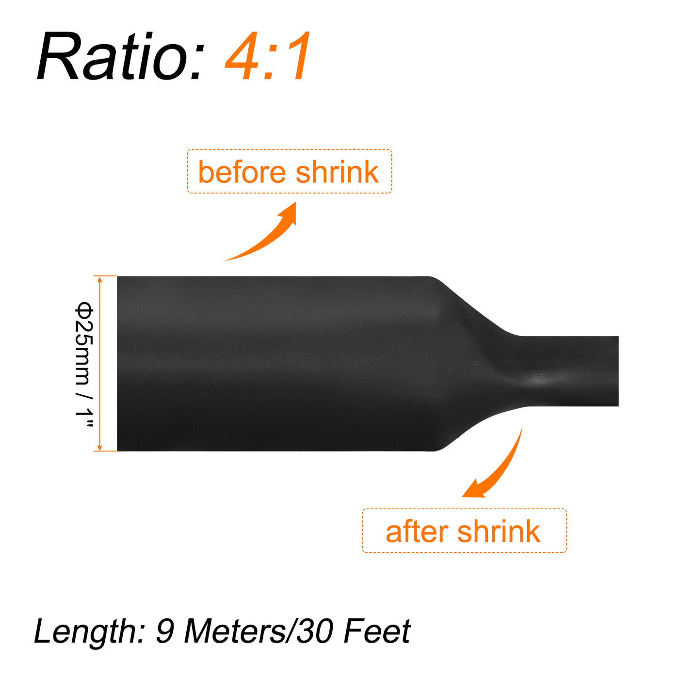 Harfington Heat Shrink Tubing, 4:1 Ratio 1 Inch Dia 30ft Adhesive Lined Dual Wall Black