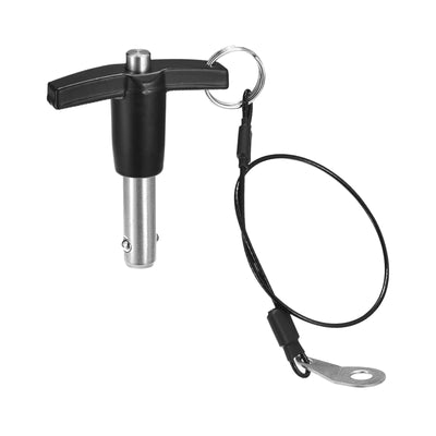 Harfington Uxcell T Handle Lock Pins, 3/8" Pin Dia. 25/32" Usage Length Stainless Steel Push-Button Quick Release Pin with Lanyard Cable (9.5mm-20mm)