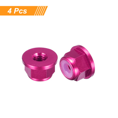 Harfington Uxcell Nylon Insert Hex Lock Nuts, 4pcs - M2 x 0.4mm Aluminum Alloy Self-Locking Nut, Anodizing Flange Lock Nut for Fasteners (Pink)
