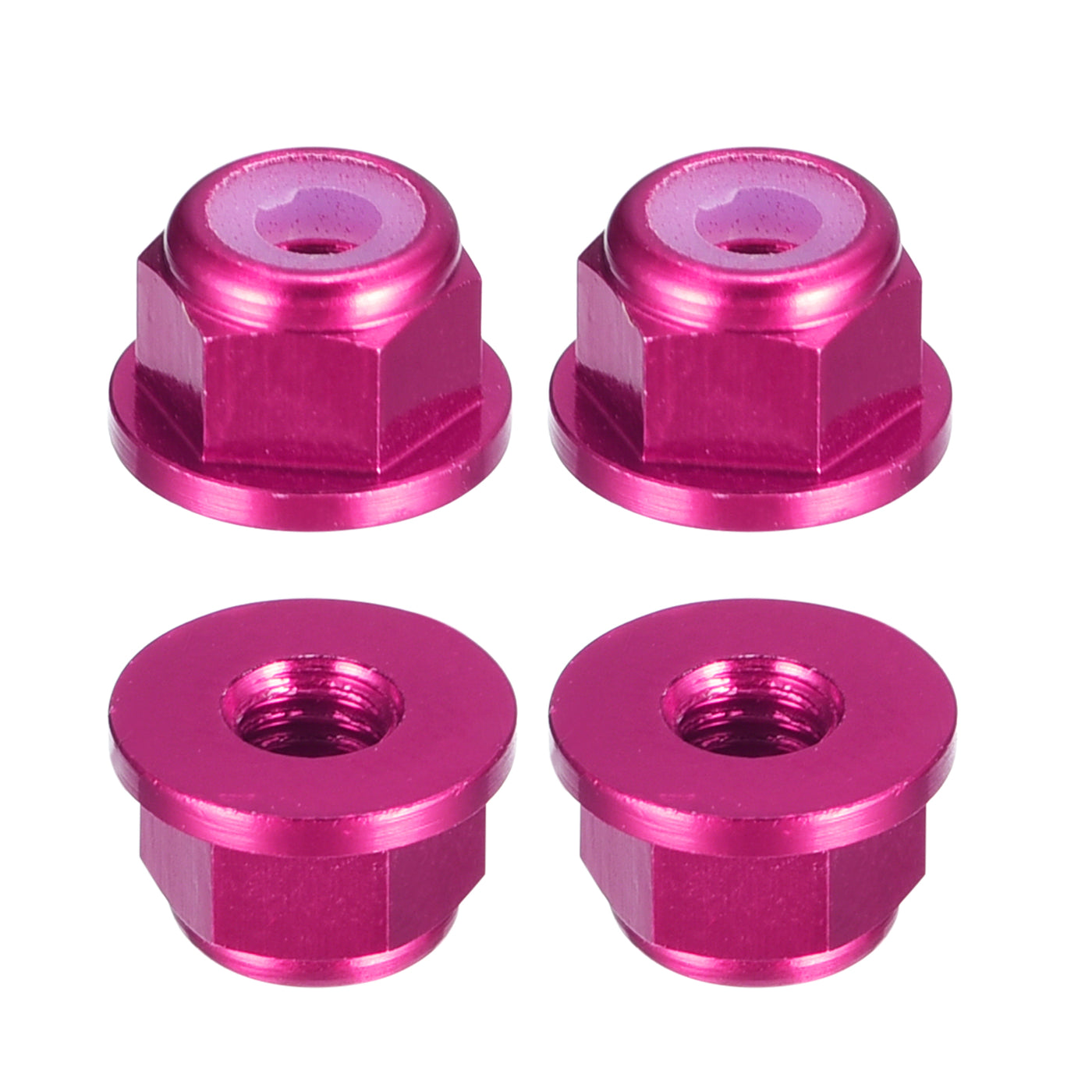 uxcell Uxcell Nylon Insert Hex Lock Nuts, 4pcs - M2 x 0.4mm Aluminum Alloy Self-Locking Nut, Anodizing Flange Lock Nut for Fasteners (Pink)