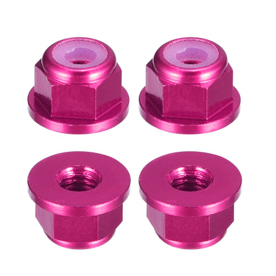 Harfington Uxcell Nylon Insert Hex Lock Nuts, 4pcs - M2 x 0.4mm Aluminum Alloy Self-Locking Nut, Anodizing Flange Lock Nut for Fasteners (Pink)