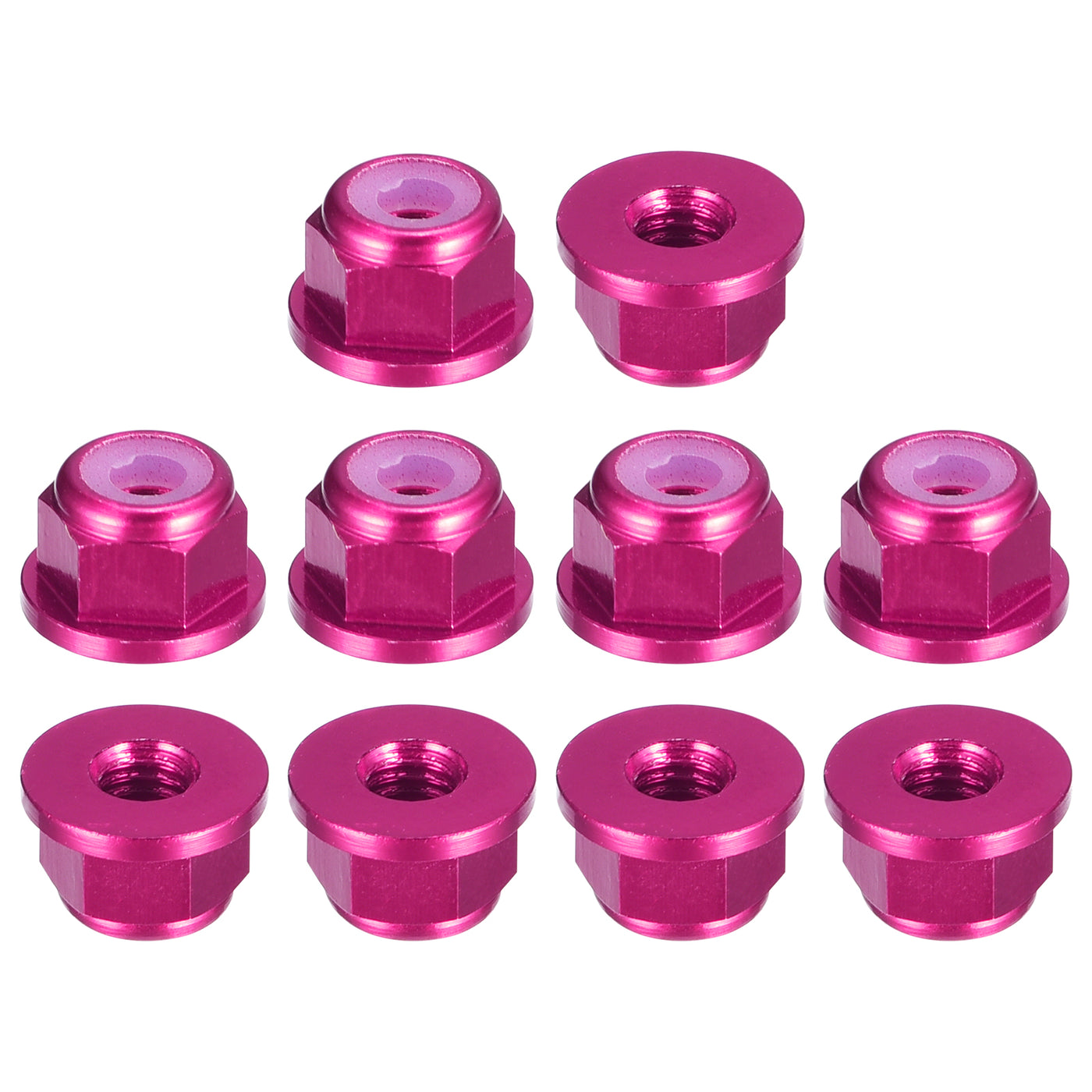 uxcell Uxcell Nylon Insert Hex Lock Nuts, 10pcs - M2 x 0.4mm Aluminum Alloy Self-Locking Nut, Anodizing Flange Lock Nut for Fasteners (Pink)