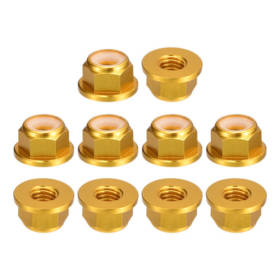 Harfington Uxcell Nylon Insert Hex Lock Nuts, 10pcs - M2 x 0.4mm Aluminum Alloy Self-Locking Nut, Anodizing Flange Lock Nut for Fasteners (Gold)