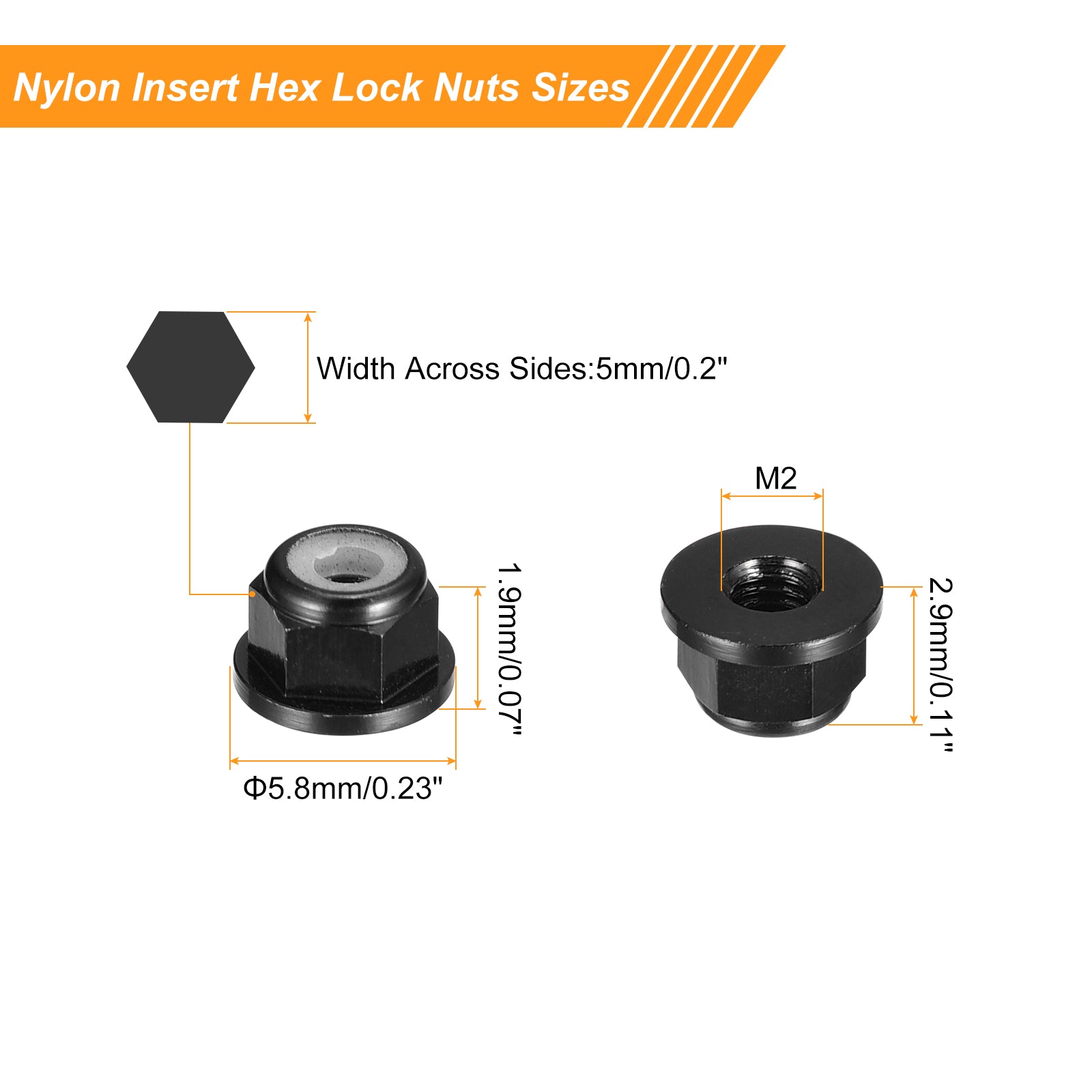 Uxcell Nylon Insert Hex Lock Nuts, 10pcs - M2 x 0.4mm Aluminum Alloy ...