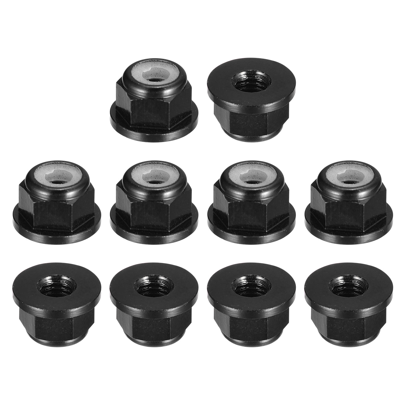 uxcell Uxcell Nylon Insert Hex Lock Nuts, 10pcs - M2 x 0.4mm Aluminum Alloy Self-Locking Nut, Anodizing Flange Lock Nut for Fasteners (Black)