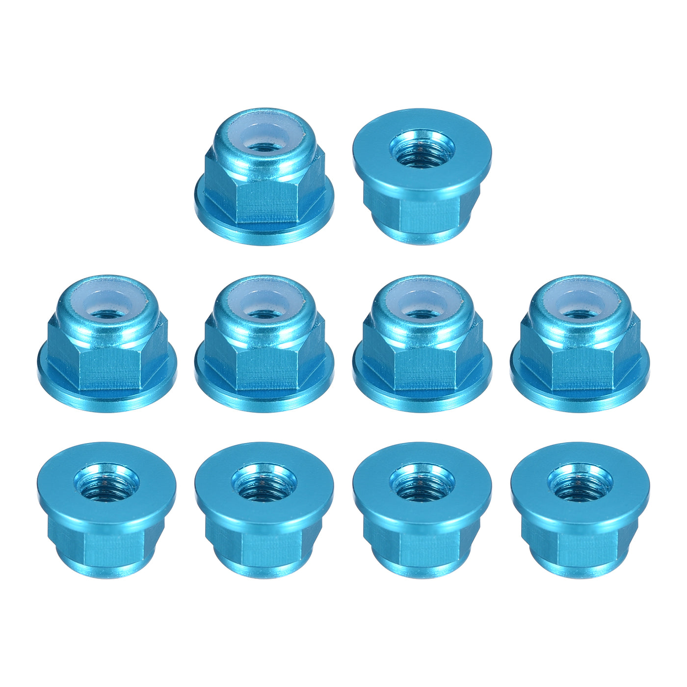 uxcell Uxcell Nylon Insert Hex Lock Nuts, 10pcs - M3 x 0.5mm Aluminum Alloy Self-Locking Nut, Anodizing Flange Lock Nut for Fasteners (Sky Blue)