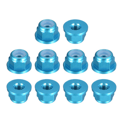 Harfington Uxcell Nylon Insert Hex Lock Nuts, 10pcs - M3 x 0.5mm Aluminum Alloy Self-Locking Nut, Anodizing Flange Lock Nut for Fasteners (Sky Blue)