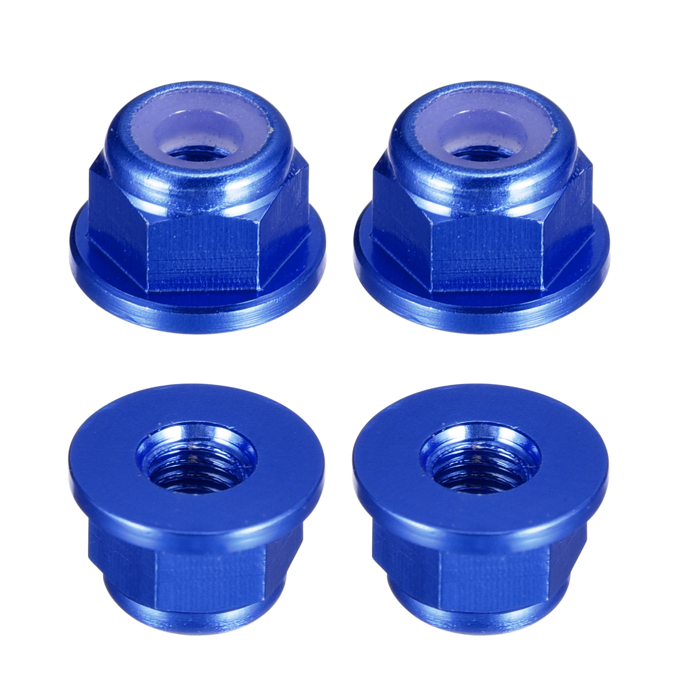 uxcell Uxcell Nylon Insert Hex Lock Nuts, 4pcs - M3 x 0.5mm Aluminum Alloy Self-Locking Nut, Anodizing Flange Lock Nut for Fasteners (Sapphire Blue)