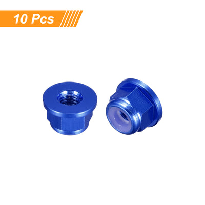 Harfington Uxcell Nylon Insert Hex Lock Nuts, 10pcs - M3 x 0.5mm Aluminum Alloy Self-Locking Nut, Anodizing Flange Lock Nut for Fasteners (Sapphire Blue)