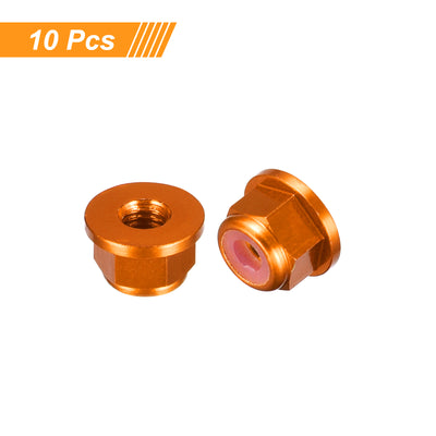 Harfington Uxcell Nylon Insert Hex Lock Nuts, 10pcs - M3 x 0.5mm Aluminum Alloy Self-Locking Nut, Anodizing Flange Lock Nut for Fasteners (Orange)
