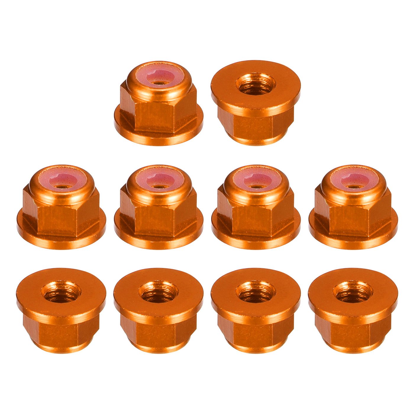 uxcell Uxcell Nylon Insert Hex Lock Nuts, 10pcs - M3 x 0.5mm Aluminum Alloy Self-Locking Nut, Anodizing Flange Lock Nut for Fasteners (Orange)