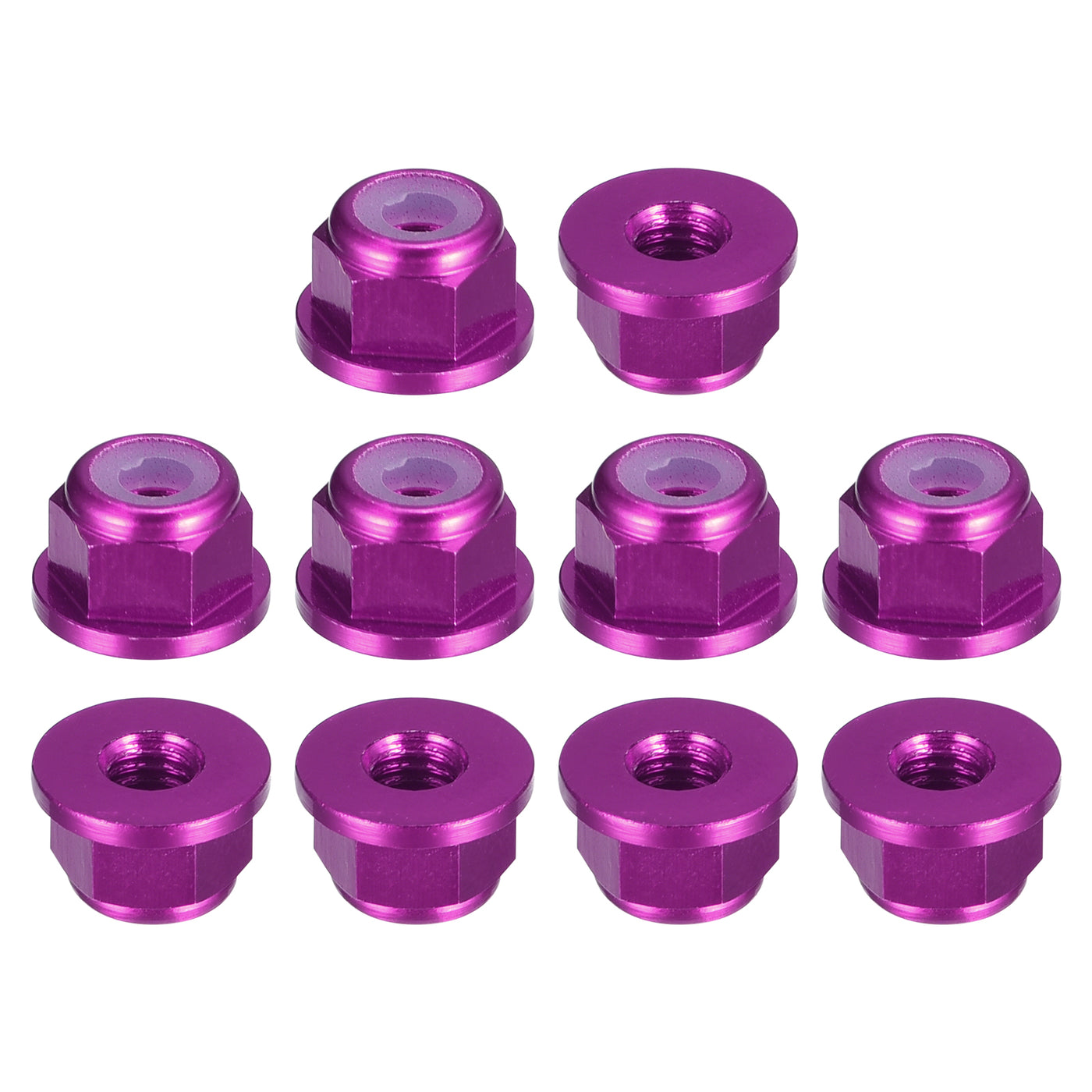 uxcell Uxcell Nylon Insert Hex Lock Nuts, 10pcs - M3 x 0.5mm Aluminum Alloy Self-Locking Nut, Anodizing Flange Lock Nut for Fasteners (Purple)