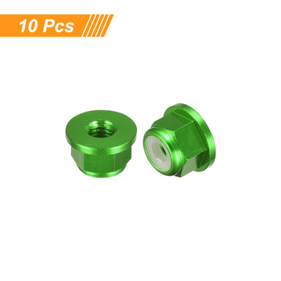 Harfington Uxcell Nylon Insert Hex Lock Nuts, 10pcs - M3 x 0.5mm Aluminum Alloy Self-Locking Nut, Anodizing Flange Lock Nut for Fasteners (Green)
