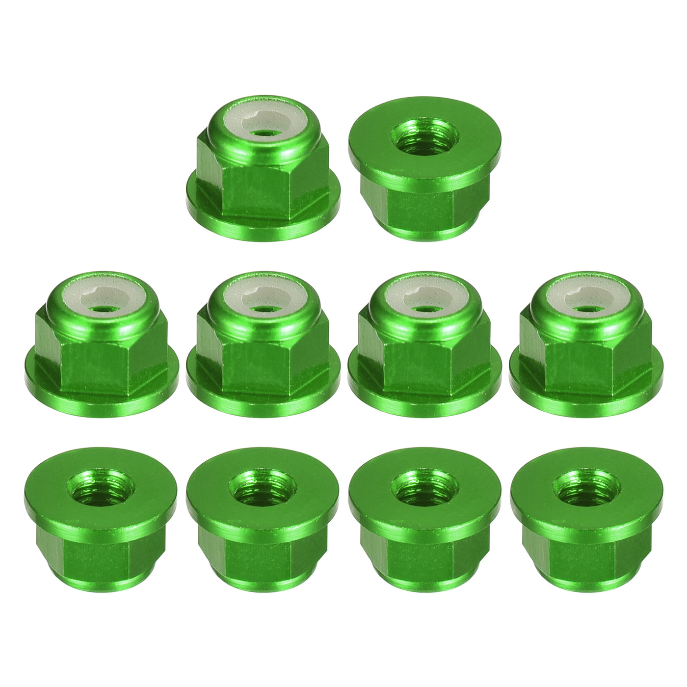uxcell Uxcell Nylon Insert Hex Lock Nuts, 10pcs - M3 x 0.5mm Aluminum Alloy Self-Locking Nut, Anodizing Flange Lock Nut for Fasteners (Green)