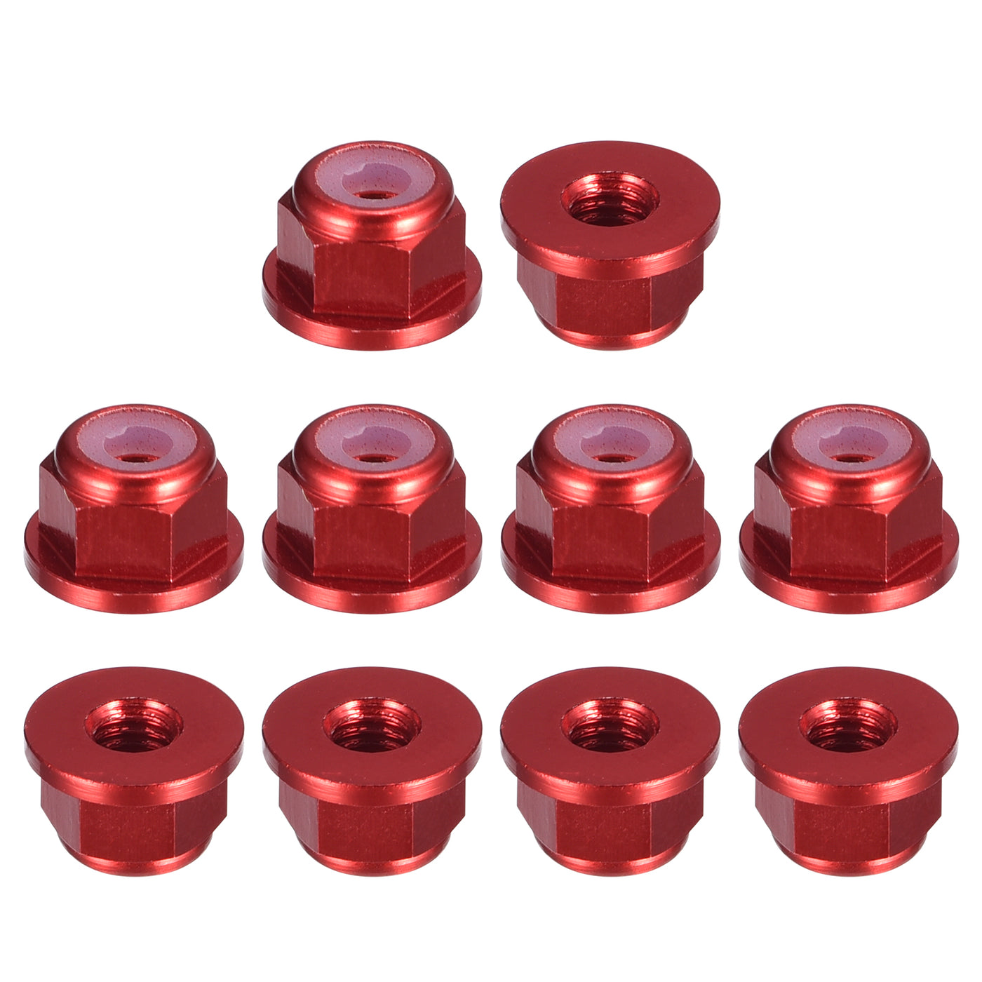 uxcell Uxcell Nylon Insert Hex Lock Nuts, 10pcs - M3 x 0.5mm Aluminum Alloy Self-Locking Nut, Anodizing Flange Lock Nut for Fasteners (Claret)
