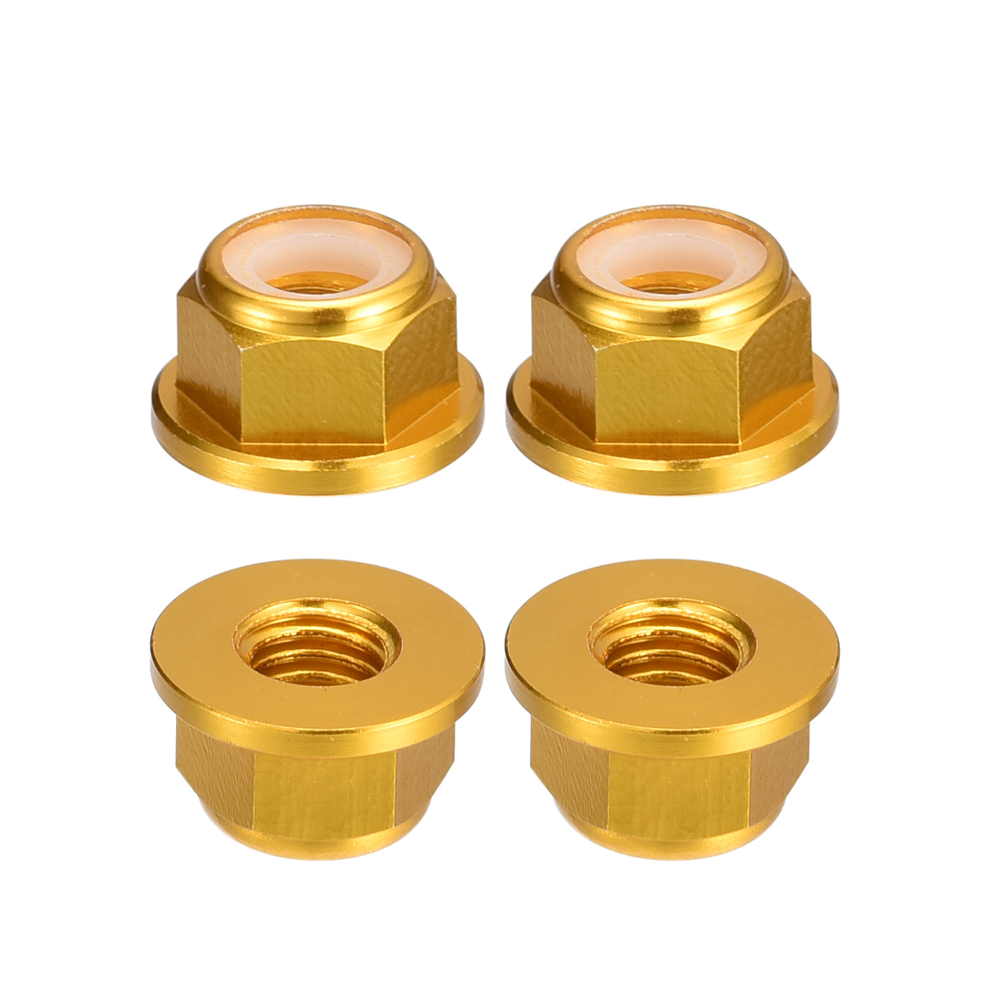 uxcell Uxcell Nylon Insert Hex Lock Nuts, 4pcs - M3 x 0.5mm Aluminum Alloy Self-Locking Nut, Anodizing Flange Lock Nut for Fasteners (Gold)