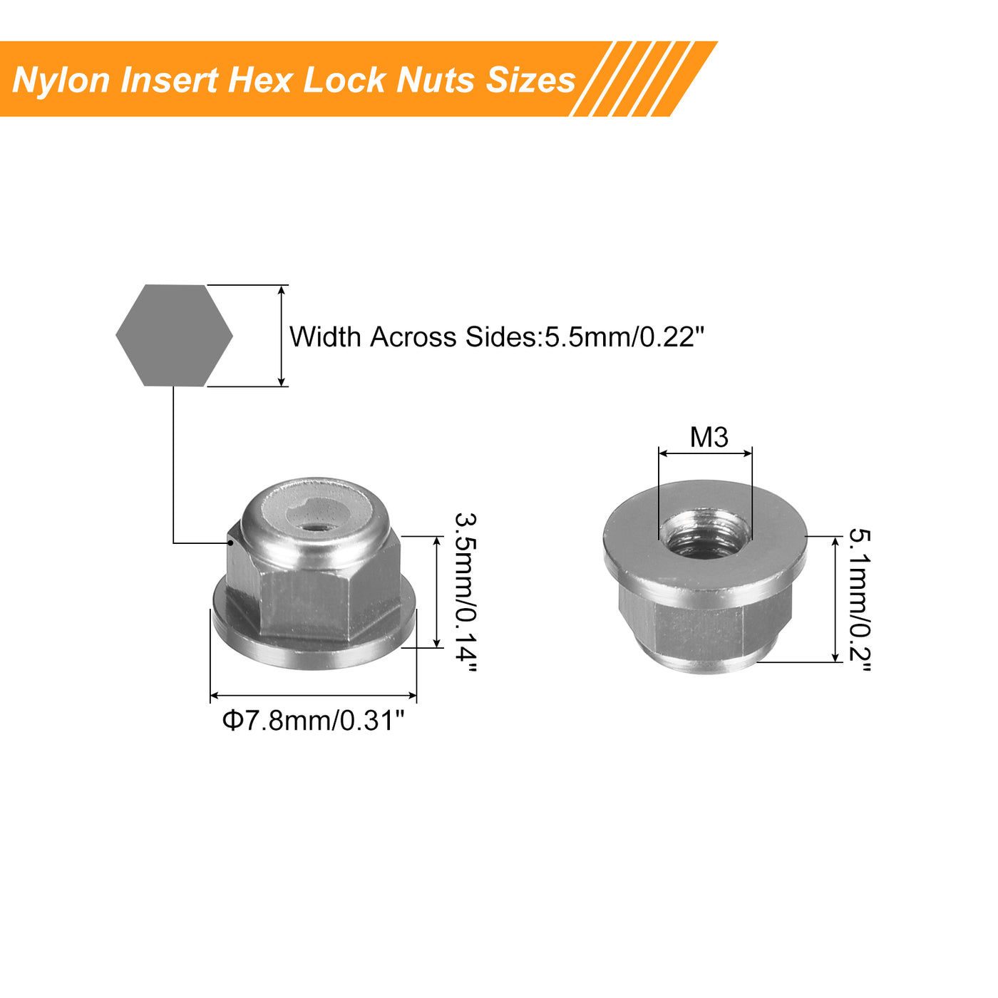 uxcell Uxcell Nylon Insert Hex Lock Nuts, 10pcs - M3 x 0.5mm Aluminum Alloy Self-Locking Nut, Anodizing Flange Lock Nut for Fasteners (Titanium Gray)