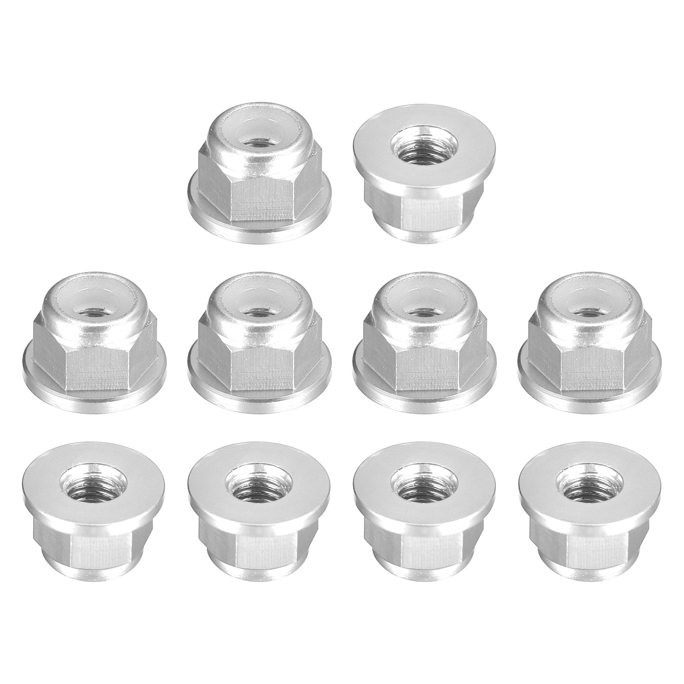 uxcell Uxcell Nylon Insert Hex Lock Nuts, 10pcs - M3 x 0.5mm Aluminum Alloy Self-Locking Nut, Anodizing Flange Lock Nut for Fasteners (Silver)