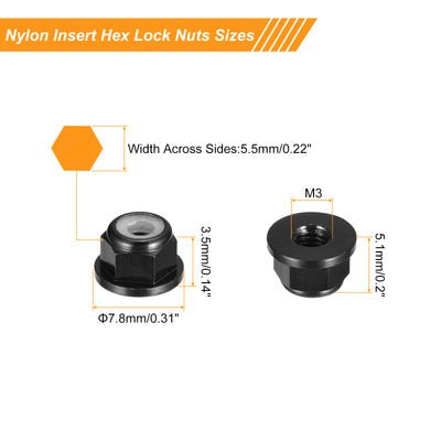 Harfington Uxcell Nylon Insert Hex Lock Nuts, 4pcs - M3 x 0.5mm Aluminum Alloy Self-Locking Nut, Anodizing Flange Lock Nut for Fasteners (Black)