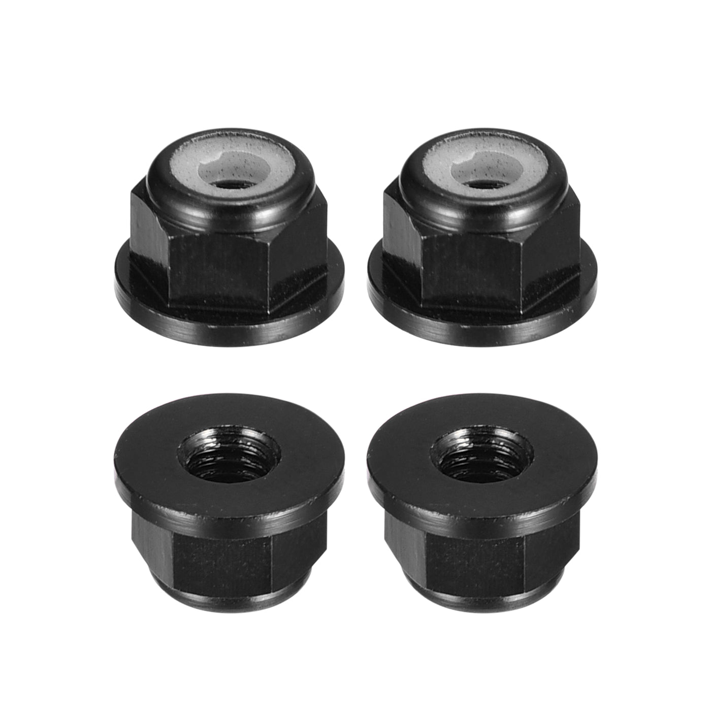 uxcell Uxcell Nylon Insert Hex Lock Nuts, 4pcs - M3 x 0.5mm Aluminum Alloy Self-Locking Nut, Anodizing Flange Lock Nut for Fasteners (Black)