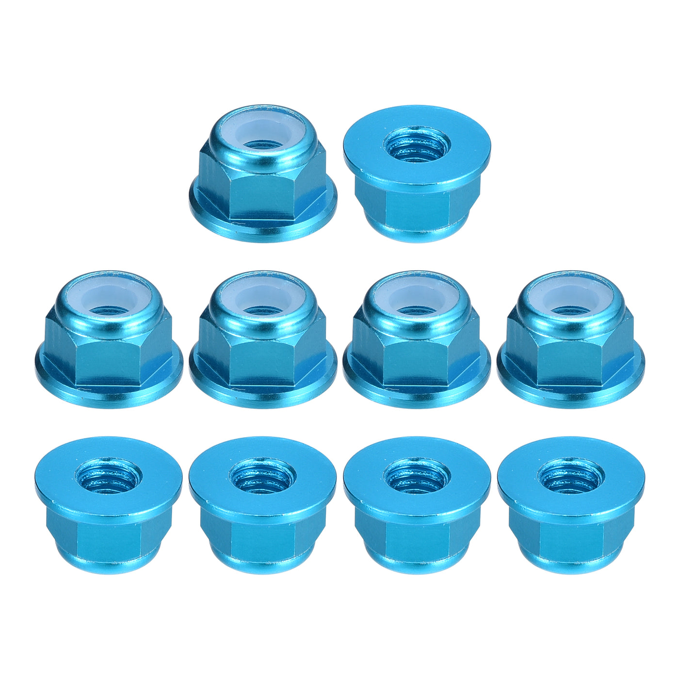 uxcell Uxcell Nylon Insert Hex Lock Nuts, 10pcs - M4 x 0.7mm Aluminum Alloy Self-Locking Nut, Anodizing Flange Lock Nut for Fasteners (Sky Blue)