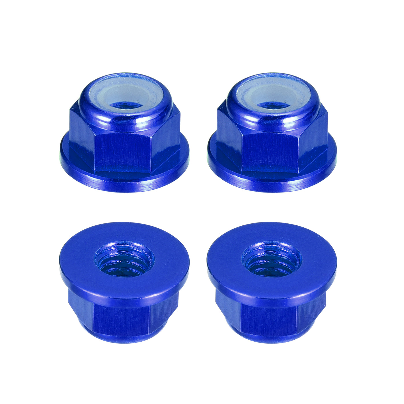 uxcell Uxcell Nylon Insert Hex Lock Nuts, 4pcs - M4 x 0.7mm Aluminum Alloy Self-Locking Nut, Anodizing Flange Lock Nut for Fasteners (Sapphire Blue)