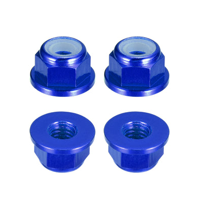 Harfington Uxcell Nylon Insert Hex Lock Nuts, 4pcs - M4 x 0.7mm Aluminum Alloy Self-Locking Nut, Anodizing Flange Lock Nut for Fasteners (Sapphire Blue)