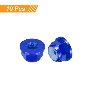 Harfington Uxcell Nylon Insert Hex Lock Nuts, 10pcs - M4 x 0.7mm Aluminum Alloy Self-Locking Nut, Anodizing Flange Lock Nut for Fasteners (Sapphire Blue)