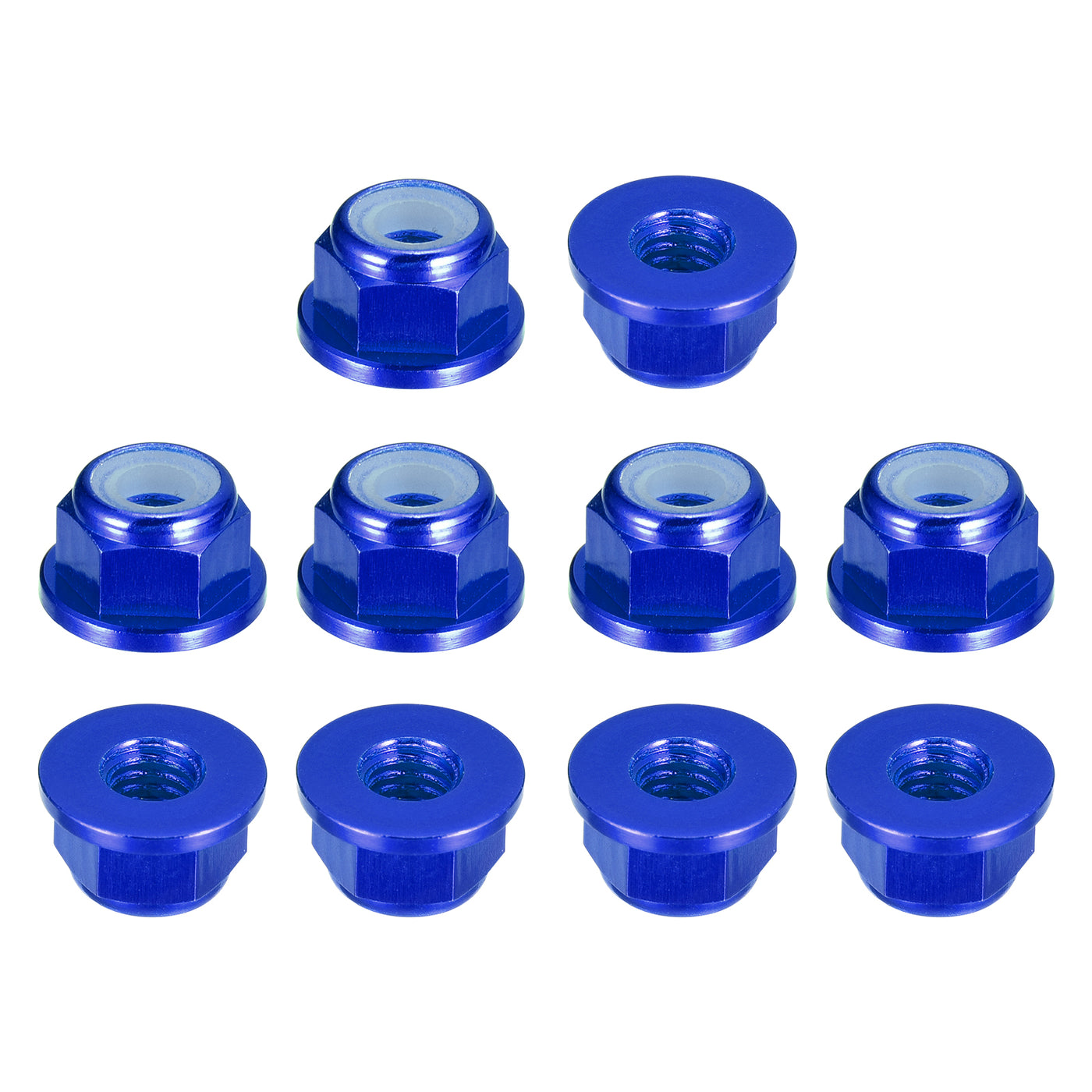 uxcell Uxcell Nylon Insert Hex Lock Nuts, 10pcs - M4 x 0.7mm Aluminum Alloy Self-Locking Nut, Anodizing Flange Lock Nut for Fasteners (Sapphire Blue)