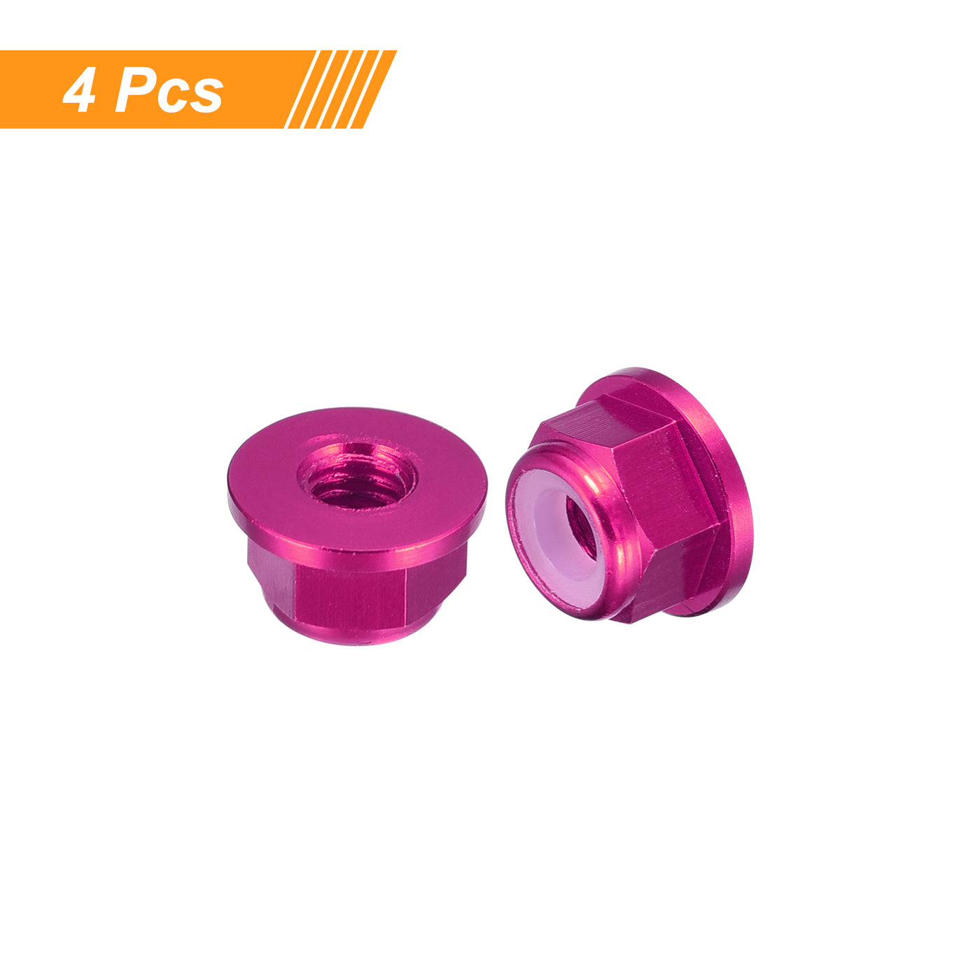uxcell Uxcell Nylon Insert Hex Lock Nuts, 4pcs - M4 x 0.7mm Aluminum Alloy Self-Locking Nut, Anodizing Flange Lock Nut for Fasteners (Pink)