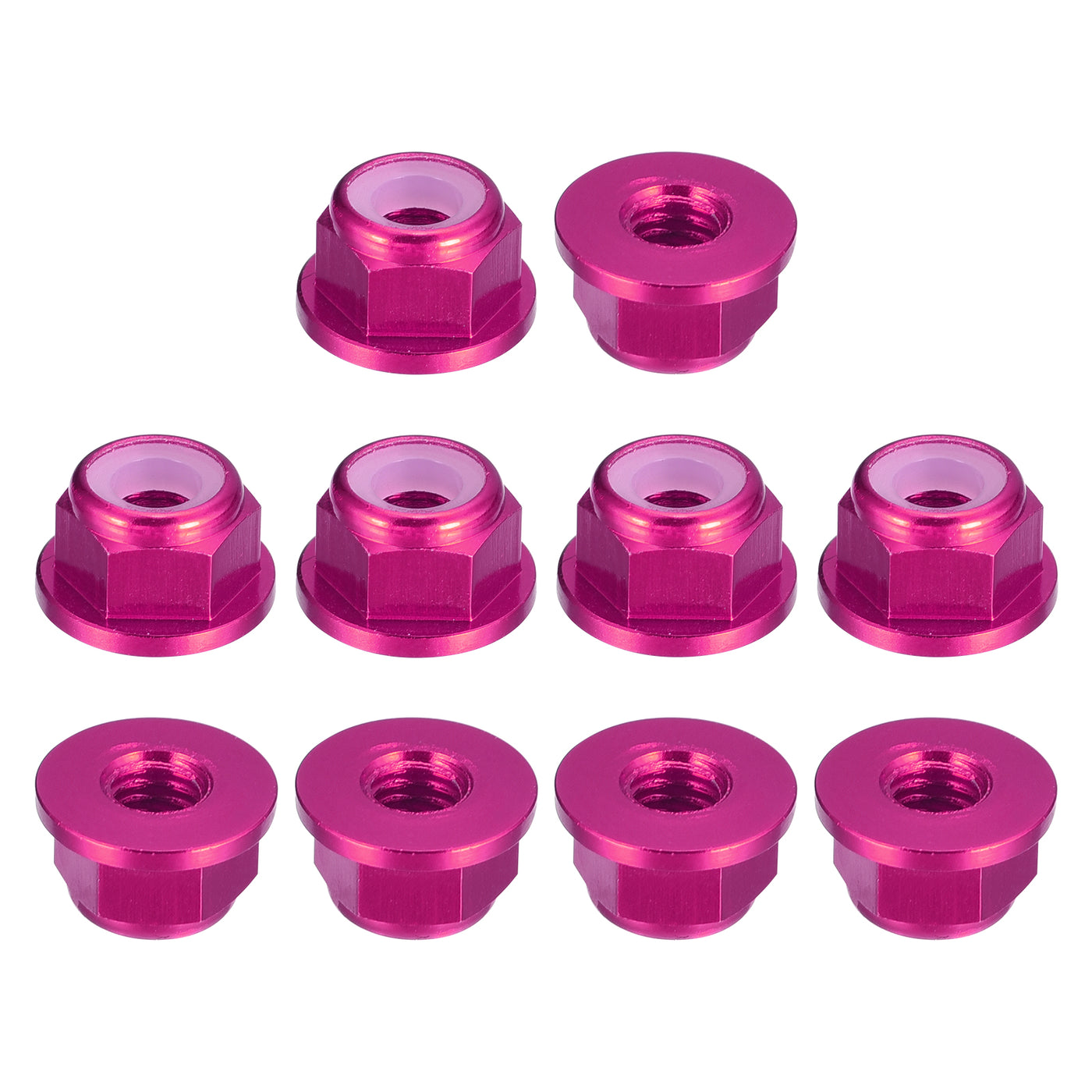 uxcell Uxcell Nylon Insert Hex Lock Nuts, 10pcs - M4 x 0.7mm Aluminum Alloy Self-Locking Nut, Anodizing Flange Lock Nut for Fasteners (Pink)