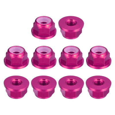 Harfington Uxcell Nylon Insert Hex Lock Nuts, 10pcs - M4 x 0.7mm Aluminum Alloy Self-Locking Nut, Anodizing Flange Lock Nut for Fasteners (Pink)