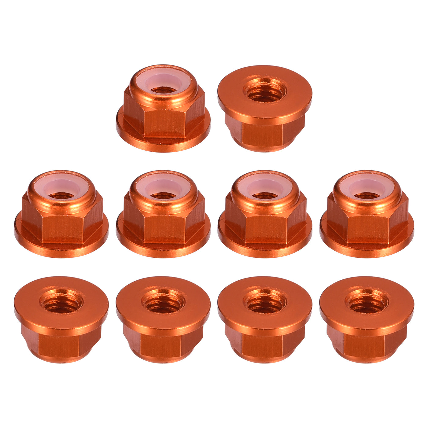 uxcell Uxcell Nylon Insert Hex Lock Nuts, 10pcs - M4 x 0.7mm Aluminum Alloy Self-Locking Nut, Anodizing Flange Lock Nut for Fasteners (Orange)