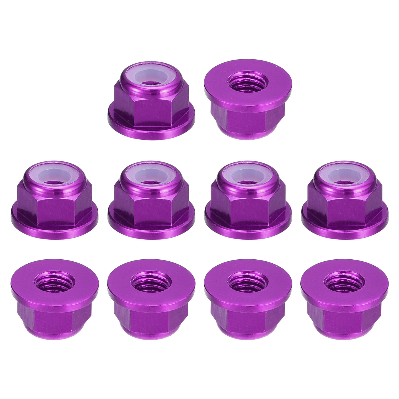 uxcell Uxcell Nylon Insert Hex Lock Nuts, 10pcs - M4 x 0.7mm Aluminum Alloy Self-Locking Nut, Anodizing Flange Lock Nut for Fasteners (Purple)