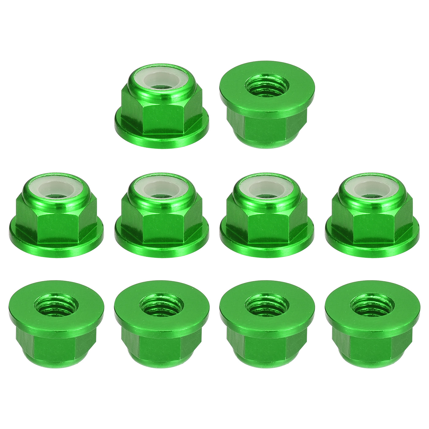 uxcell Uxcell Nylon Insert Hex Lock Nuts, 10pcs - M4 x 0.7mm Aluminum Alloy Self-Locking Nut, Anodizing Flange Lock Nut for Fasteners (Green)