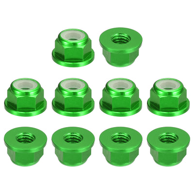 Harfington Uxcell Nylon Insert Hex Lock Nuts, 10pcs - M4 x 0.7mm Aluminum Alloy Self-Locking Nut, Anodizing Flange Lock Nut for Fasteners (Green)