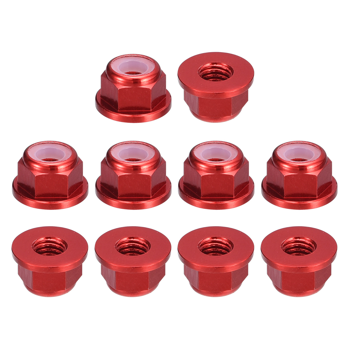 uxcell Uxcell Nylon Insert Hex Lock Nuts, 10pcs - M4 x 0.7mm Aluminum Alloy Self-Locking Nut, Anodizing Flange Lock Nut for Fasteners (Claret)