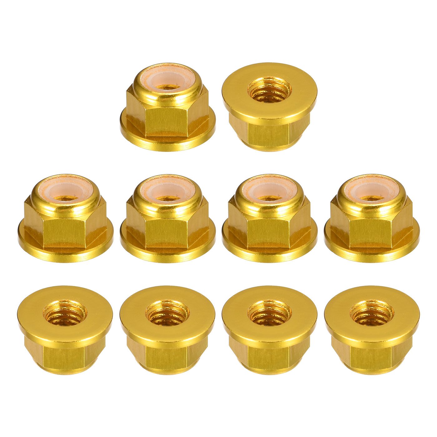 uxcell Uxcell Nylon Insert Hex Lock Nuts, 10pcs - M4 x 0.7mm Aluminum Alloy Self-Locking Nut, Anodizing Flange Lock Nut for Fasteners (Gold)