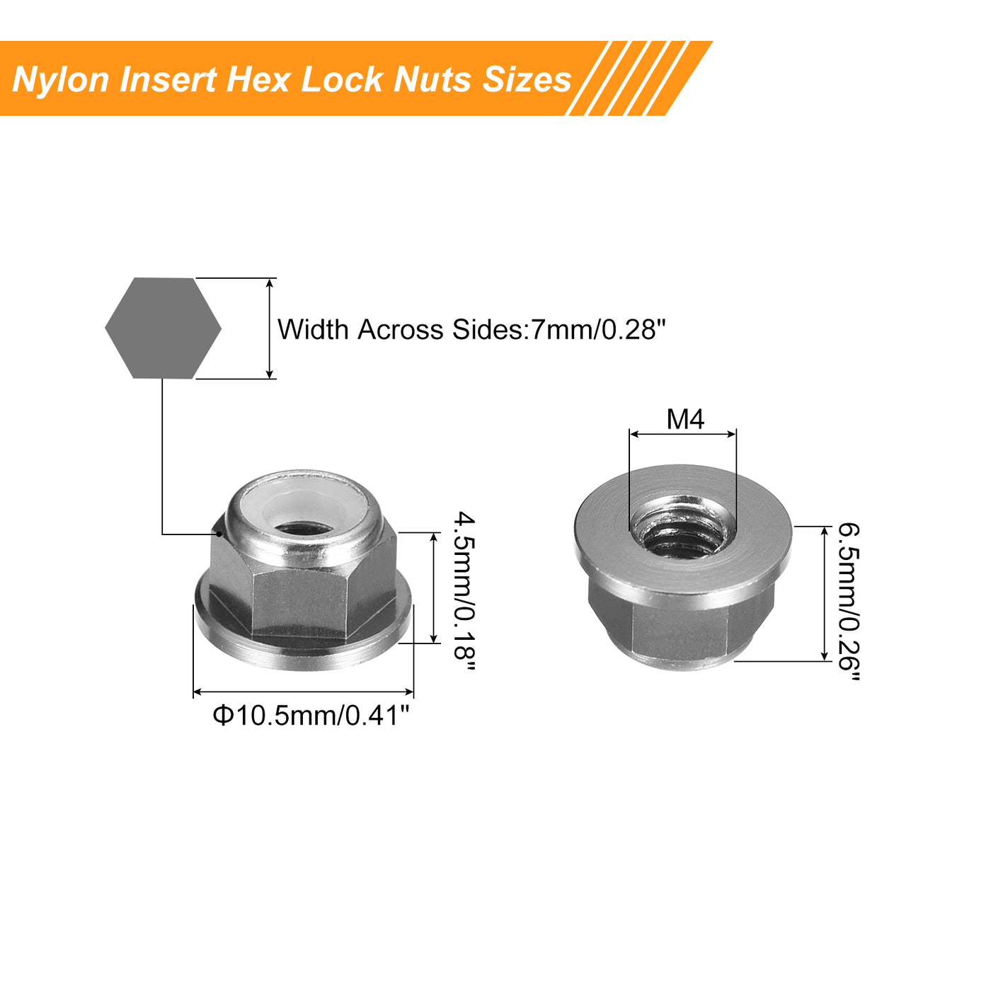 uxcell Uxcell Nylon Insert Hex Lock Nuts, 10pcs - M4 x 0.7mm Aluminum Alloy Self-Locking Nut, Anodizing Flange Lock Nut for Fasteners (Titanium Gray)