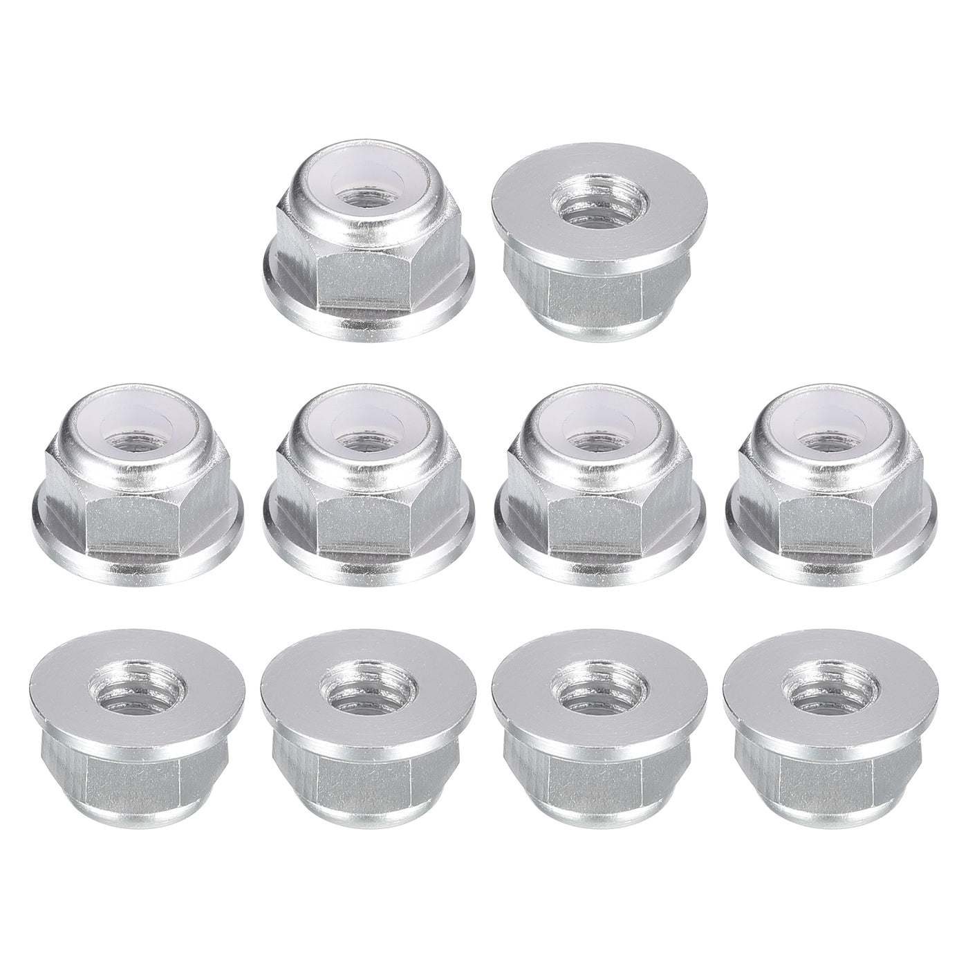 uxcell Uxcell Nylon Insert Hex Lock Nuts, 10pcs - M4 x 0.7mm Aluminum Alloy Self-Locking Nut, Anodizing Flange Lock Nut for Fasteners (Silver)