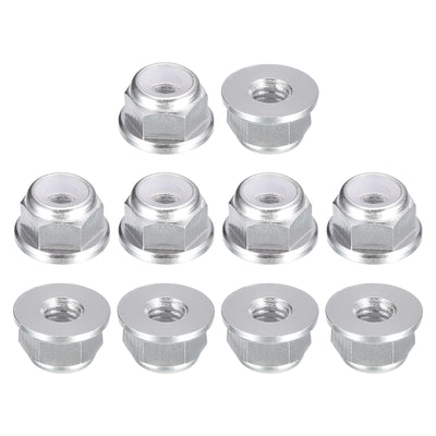 Harfington Uxcell Nylon Insert Hex Lock Nuts, 10pcs - M4 x 0.7mm Aluminum Alloy Self-Locking Nut, Anodizing Flange Lock Nut for Fasteners (Silver)