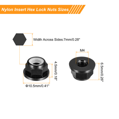 Harfington Uxcell Nylon Insert Hex Lock Nuts, 4pcs - M4 x 0.7mm Aluminum Alloy Self-Locking Nut, Anodizing Flange Lock Nut for Fasteners (Black)