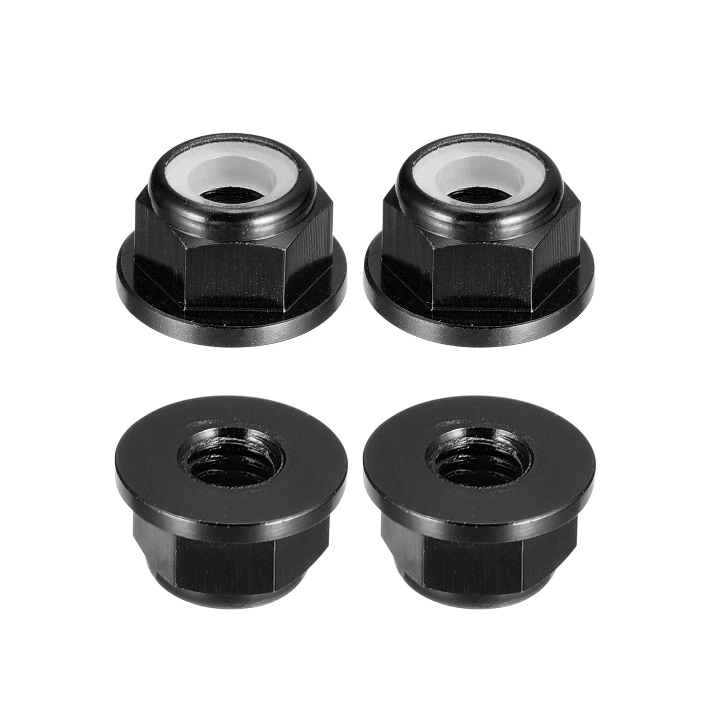 uxcell Uxcell Nylon Insert Hex Lock Nuts, 4pcs - M4 x 0.7mm Aluminum Alloy Self-Locking Nut, Anodizing Flange Lock Nut for Fasteners (Black)