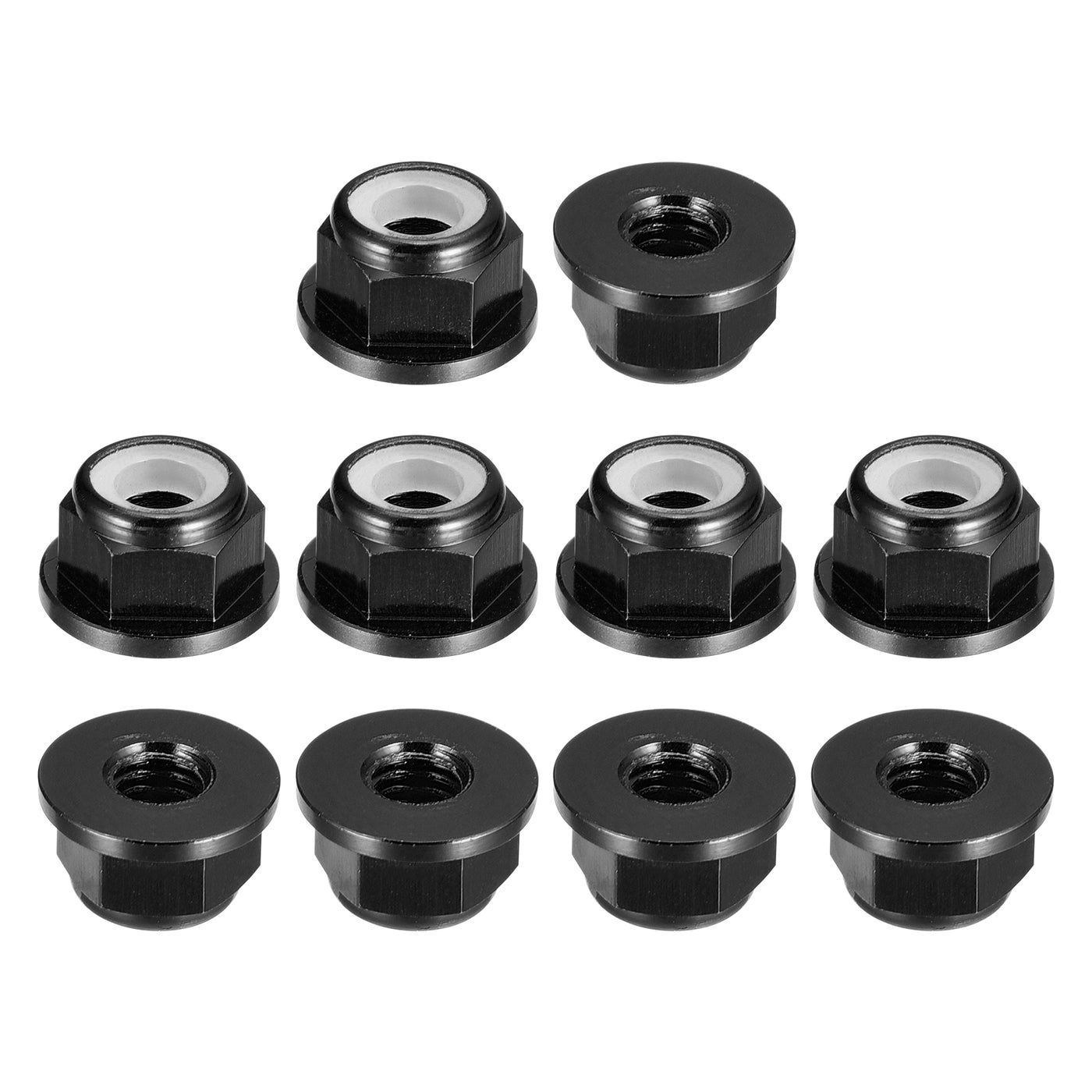 uxcell Uxcell Nylon Insert Hex Lock Nuts, 10pcs - M4 x 0.7mm Aluminum Alloy Self-Locking Nut, Anodizing Flange Lock Nut for Fasteners (Black)