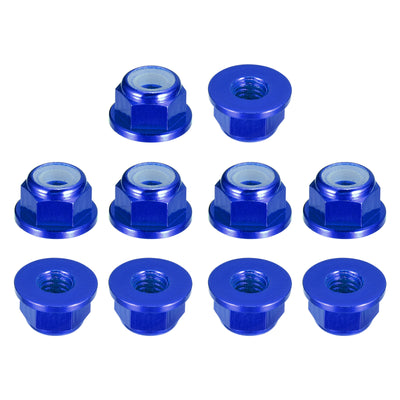 Harfington Uxcell Nylon Insert Hex Lock Nuts, 10pcs - M5 x 0.8mm Aluminum Alloy Self-Locking Nut, Anodizing Flange Lock Nut for Fasteners (Sapphire Blue)