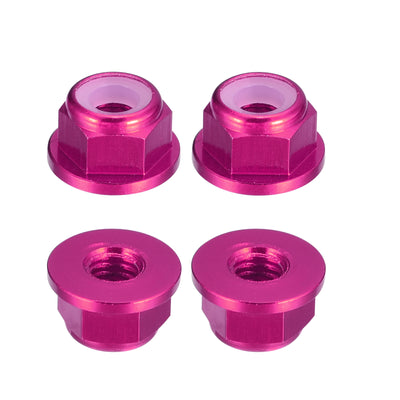 Harfington Uxcell Nylon Insert Hex Lock Nuts, 4pcs - M5 x 0.8mm Aluminum Alloy Self-Locking Nut, Anodizing Flange Lock Nut for Fasteners (Pink)