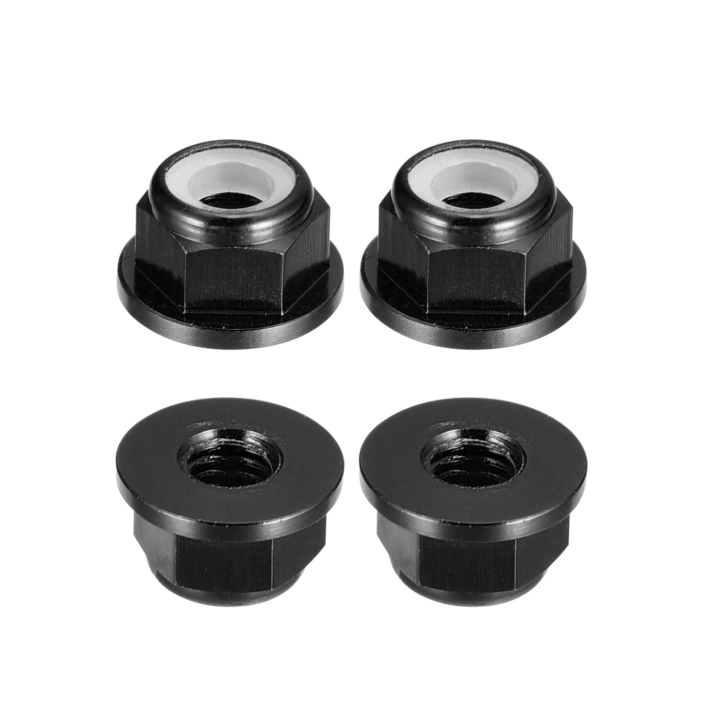 uxcell Uxcell Nylon Insert Hex Lock Nuts, 4pcs - M5 x 0.8mm Aluminum Alloy Self-Locking Nut, Anodizing Flange Lock Nut for Fasteners (Black)
