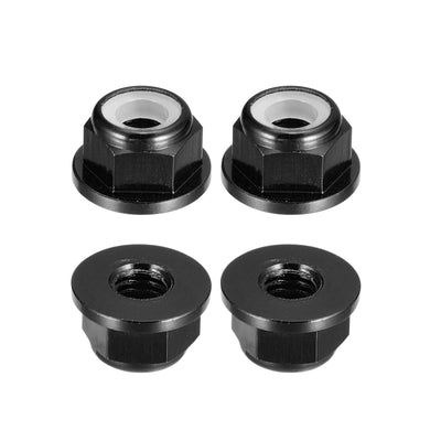 Harfington Uxcell Nylon Insert Hex Lock Nuts, 4pcs - M5 x 0.8mm Aluminum Alloy Self-Locking Nut, Anodizing Flange Lock Nut for Fasteners (Black)
